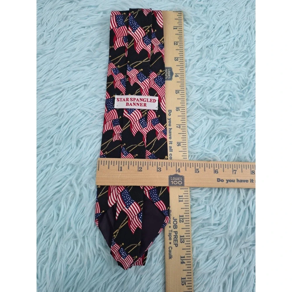 American Traditions Men's Necktie Silk Satin Wavy American Flags Patriotic Tie